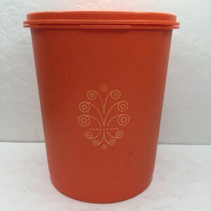 Vintage Servalier Tupperware Orange Storage Container 809-14 Sunburst Lid 810-26